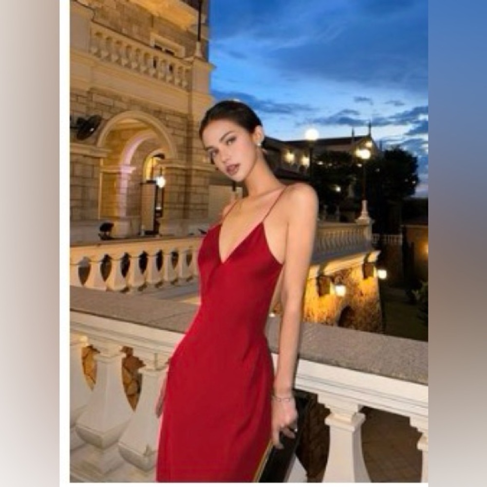 Red Scooped Open Back Backless Satin Long Maxi Gown